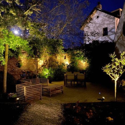 Solar spot Highlight voor wandmontage of grondspies warm wit voordeelset 4