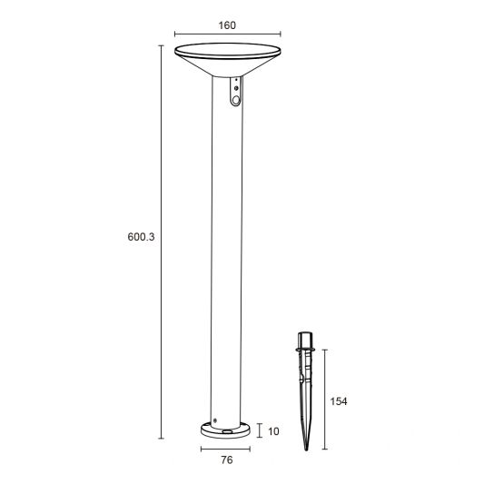 Solar staande lamp Lyon - USB-C oplaadbaar - Met bewegingssensor