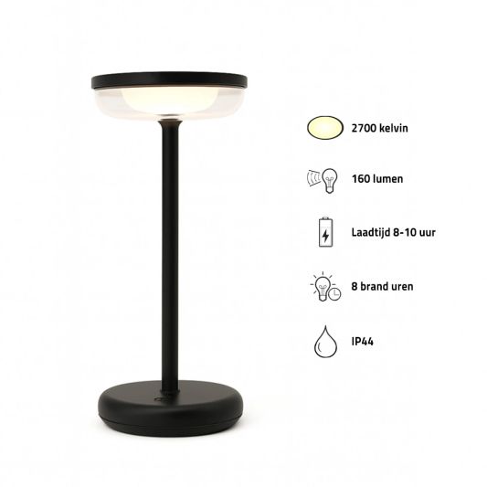 Solar tafellamp Vita - touch dimbaar in warm wit - Zwart