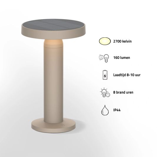 Solar tafellamp VIVRO - touch dimbaar - warm wit - Zandkleur