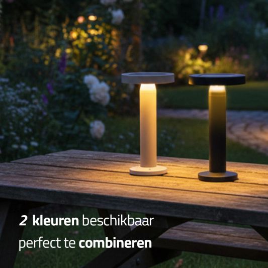 Tafellamp oplaadbaar VIVRO - USB-C - Touch dimbaar - Op zonne-energie - Warm wit - Zandkleur