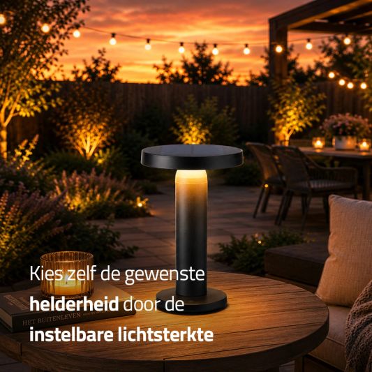 Tafellamp oplaadbaar VIVRO - USB-C - Touch dimbaar - Op zonne-energie - Warm wit - Zwart