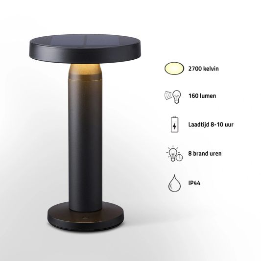 Solar tafellamp VIVRO - touch dimbaar - warm wit - Zwart