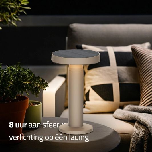 Tafellamp oplaadbaar VIVRO - USB-C - Touch dimbaar - Op zonne-energie - Warm wit - Zandkleur - Set van 2