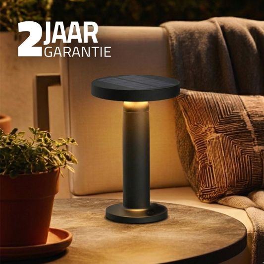 Tafellamp oplaadbaar VIVRO - USB-C - Touch dimbaar - Op zonne-energie - Warm wit - Zwart - Set van 2