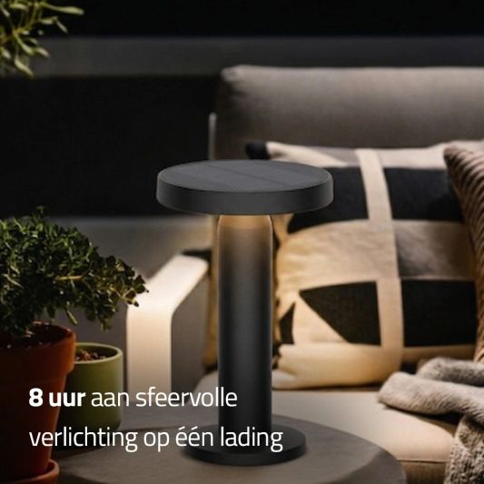 Tafellamp oplaadbaar VIVRO - USB-C - Touch dimbaar - Op zonne-energie - Warm wit - Zwart - Set van 2