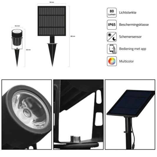 Solar tuinspots Double Twins met 4 slimme RGB spots en los zonnepaneel - Bedienen via de Smart Life app