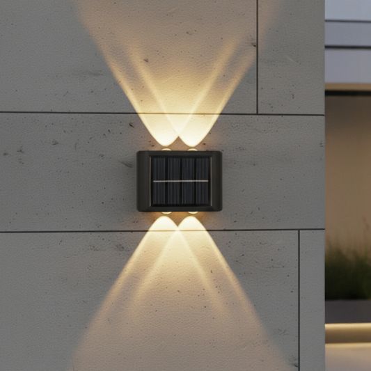 Solar up down wandlamp Sasha op zonne-energie - Zwarte buitenlamp met warm wit licht - Set van 2