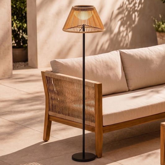 Solar vloerlamp Maris - USB-C oplaadbaar - Rotan-look - Met afstandsbediening