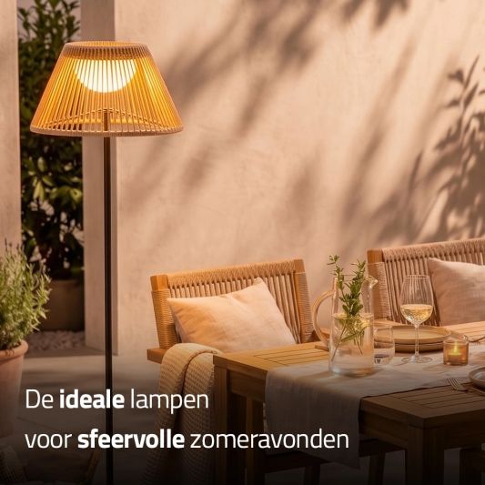 Solar vloerlamp Maris - USB-C oplaadbaar - Rotan-look - Met afstandsbediening