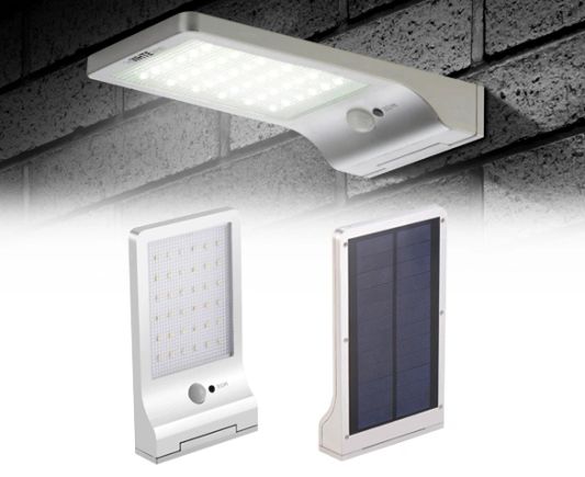 Solar wandlamp Slim met 36 leds en bewegingsmelder Zilver Voordeelset