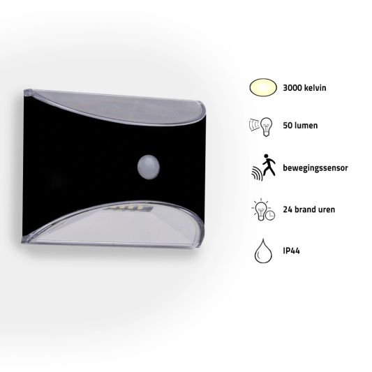 Solar wandlamp Flint zwart met bewegingsmelder op zonne energie