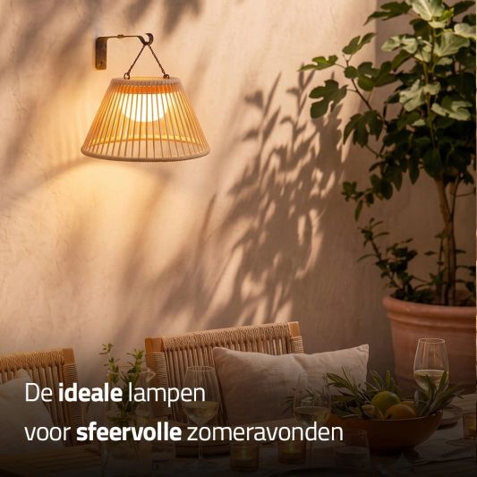 Solar wandlamp Maris - USB-C oplaadbaar - Rotan-look - Met afstandsbediening