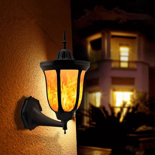 Solar wandlamp Pieck met vlameffect en schemersensor voordeelset 4