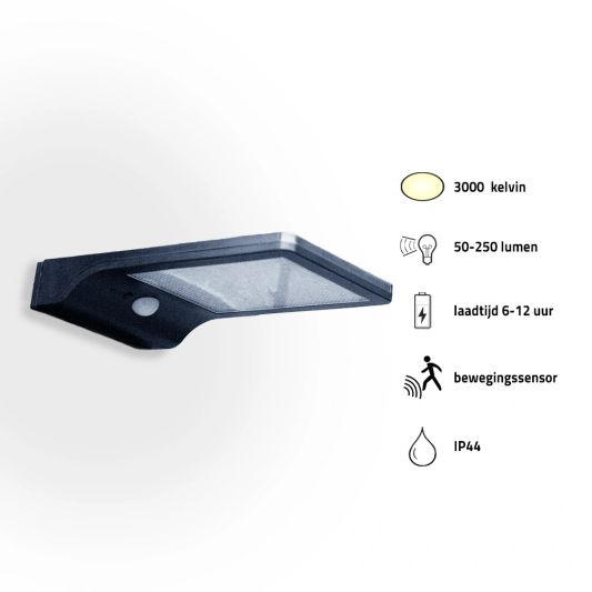 Solar wandlamp Slim met 36 leds en bewegingsmelder Zwart op zonne energie