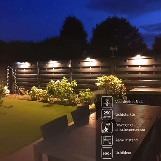 Solar wandlamp Slim met 36 leds en bewegingsmelder Zwart op zonne energie voordeelset van 4 stuks