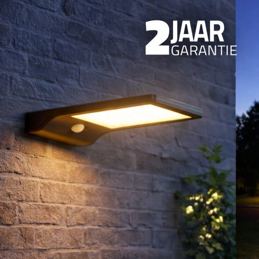 Solar wandlamp Slim met 36 leds en bewegingsmelder Zwart op zonne energie voordeelset van 2 stuks