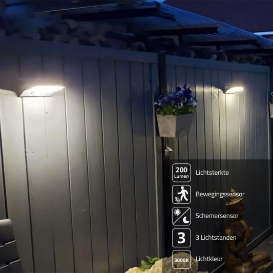 Solar wandlamp Stuttgart met 21 leds en bewegingsmelder RVS op zonne-energie
