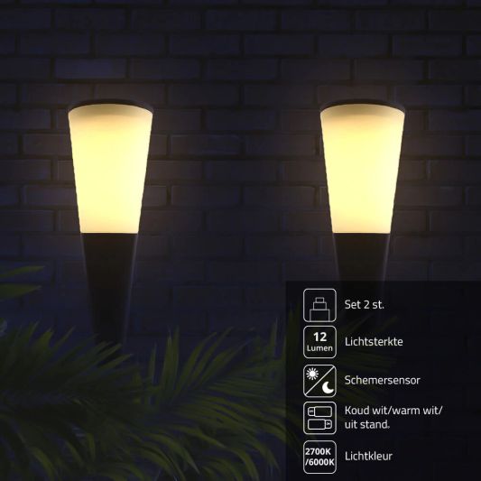 Solar wandlamp Torch met warm en koud wit licht set van 2