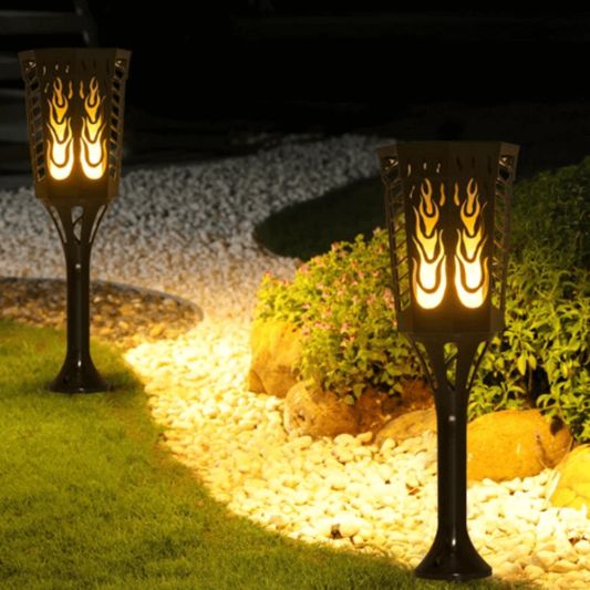 Solarlamp Fakkel 2 zwart met vlameffect en schemersensor