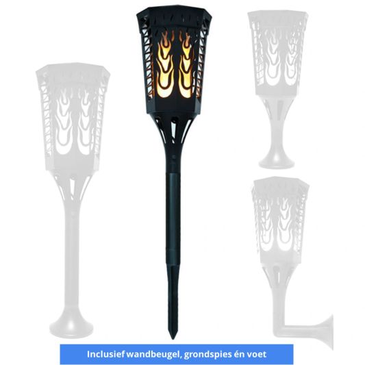Solarlamp Fakkel 2 zwart met vlameffect en schemersensor