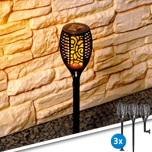 Solarlamp Fakkel Small voordeelset 3 stuks zwart met vlameffect