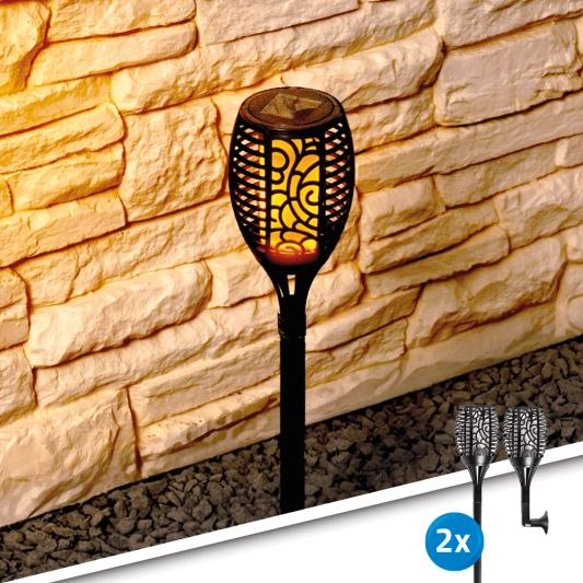 Solarlamp Fakkel Small voordeelset van 2 stuks zwart met vlameffect