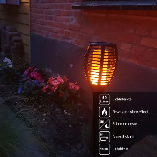 Solarlamp Fakkel Small zwart met vlameffect