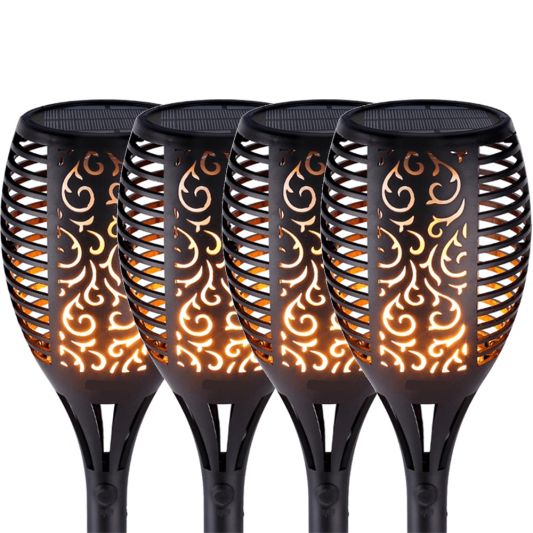 Solarlamp Fakkel voordeelset 4 zwart met schemersensor