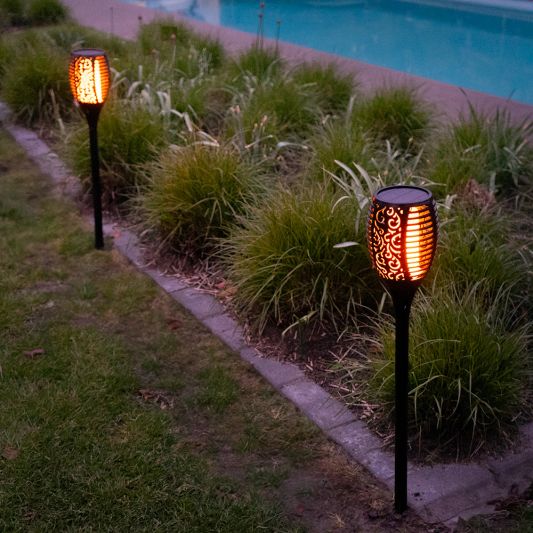 Solarlamp Fakkel zwart met schemersensor