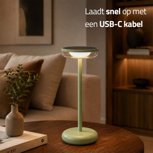 Tafellamp oplaadbaar VITA - USB-C - Touch dimbaar - Op zonne-energie - Warm wit - Groen - Set van 2