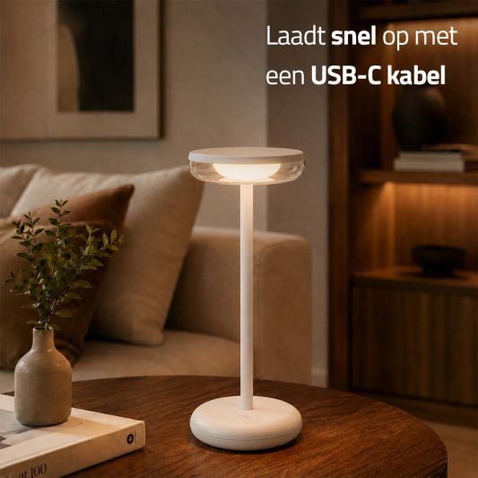 Tafellamp oplaadbaar VITA - USB-C - Touch dimbaar - Op zonne-energie - Warm wit - Wit - Set van 2