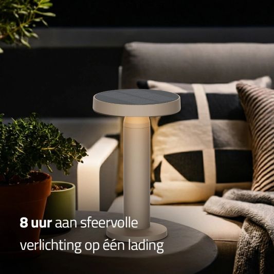 Tafellamp oplaadbaar VIVRO - USB-C - Touch dimbaar - Op zonne-energie - Warm wit - Zandkleur - Set van 2