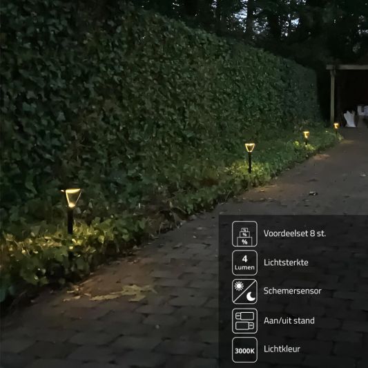 Voordeelset 8x Solar priklamp Birdie zwart met warm wit licht