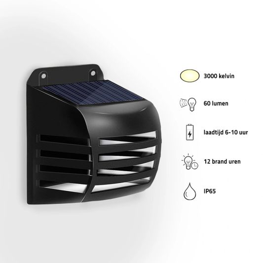 Zwarte solar wandlamp Stripe op zonne-energie set van 8