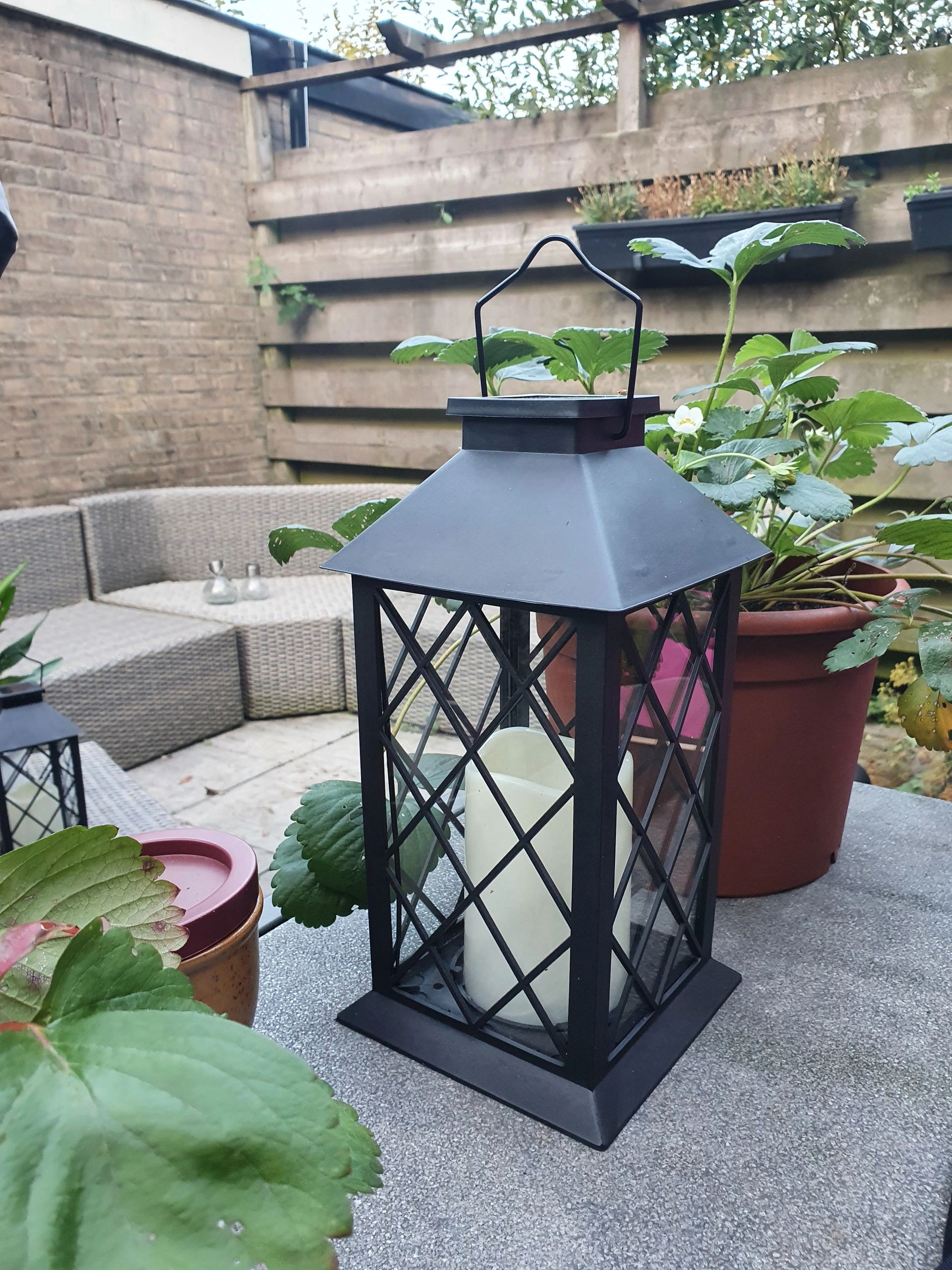 Solar Lantaarn Candle II zwart met kaars buitenlamp op zonne energie