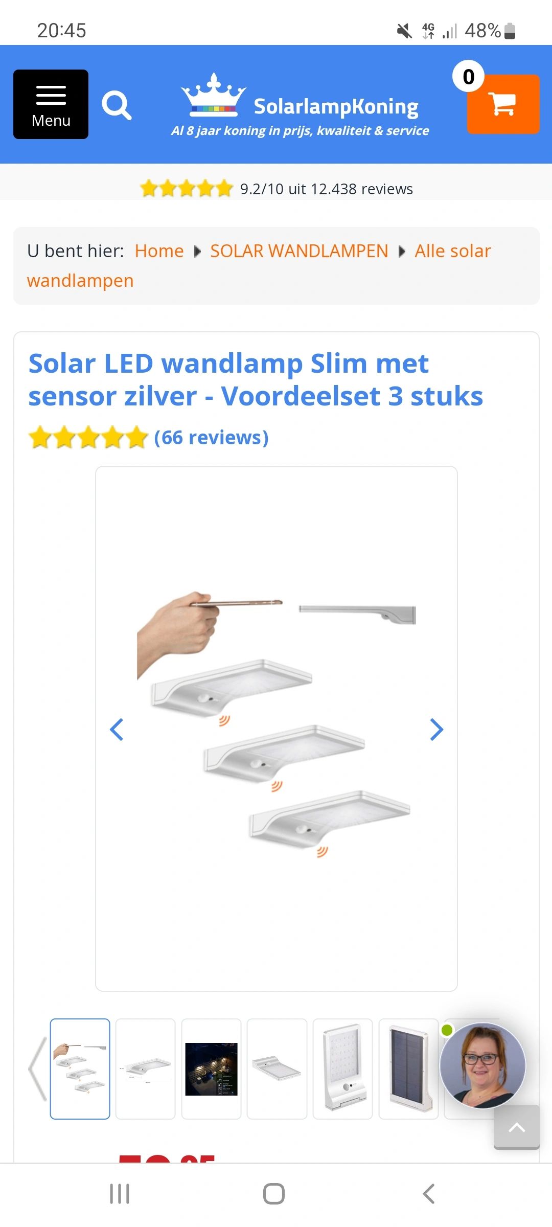 Solar wandlamp Slim met 36 leds en bewegingsmelder Zilver