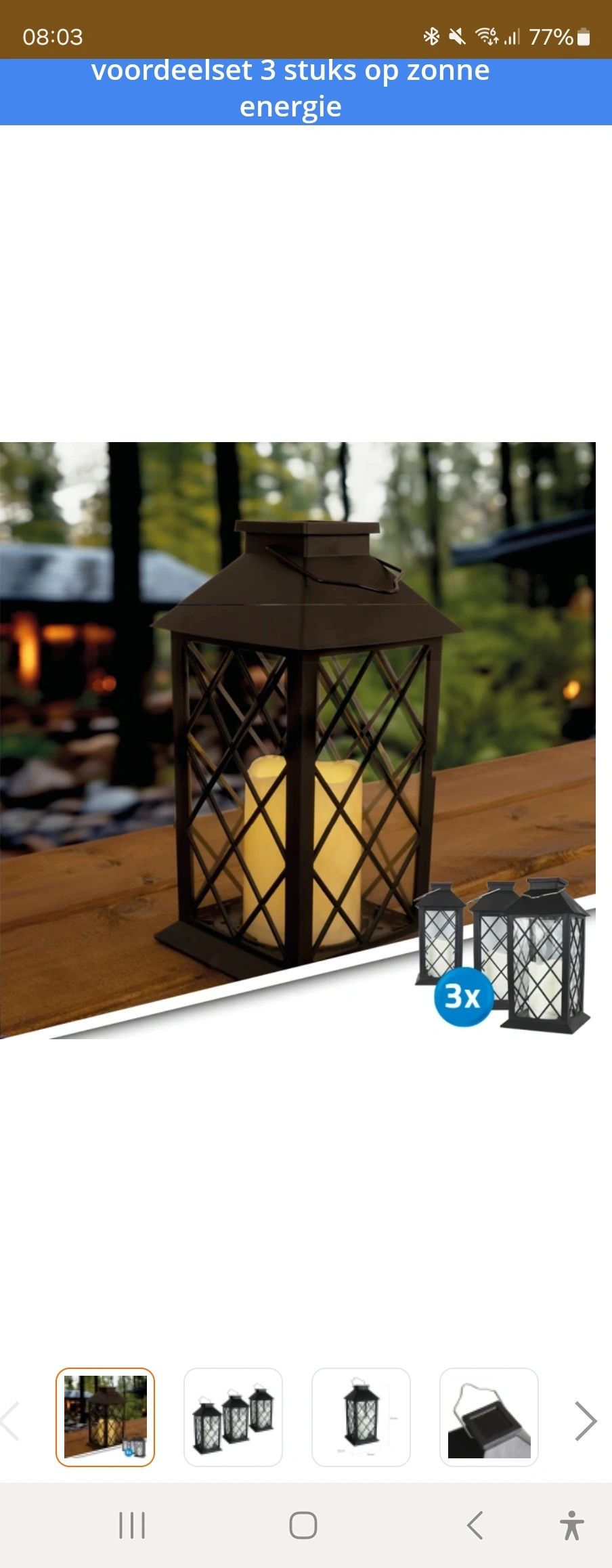 Solar Lantaarn Candle II zwart met kaars buitenlamp op zonne energie